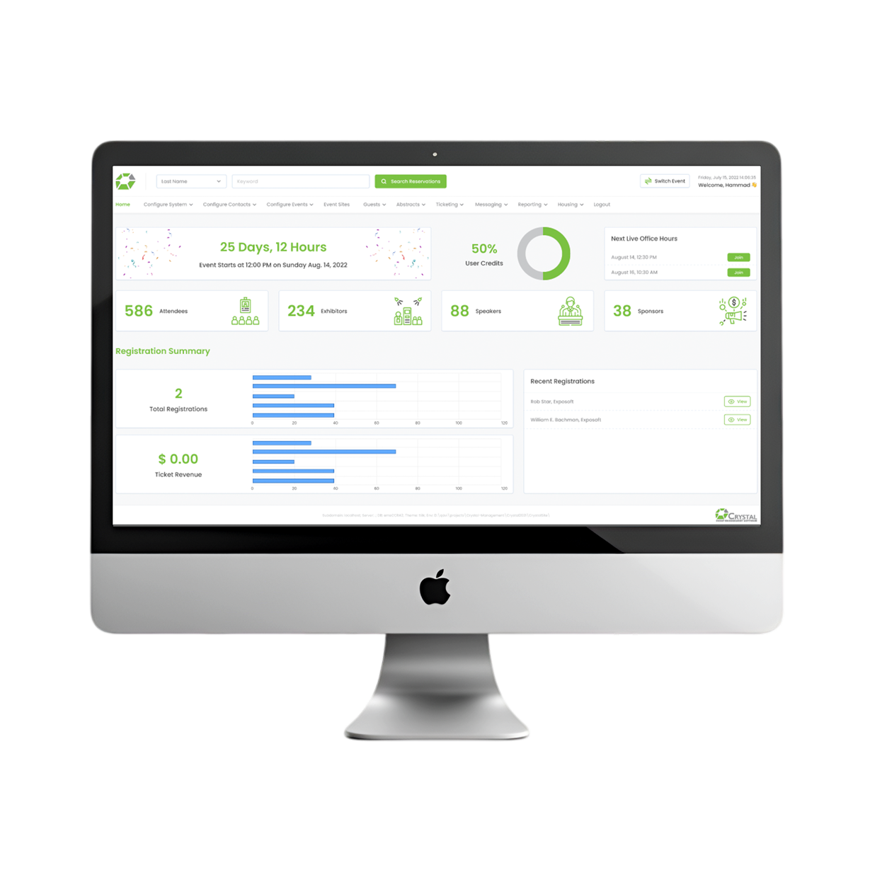 Crystal event management platform dashboard
